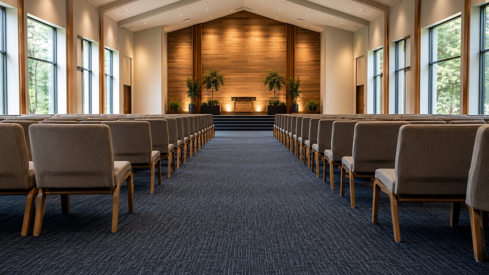 Carpeted aisle in a church sanctuary